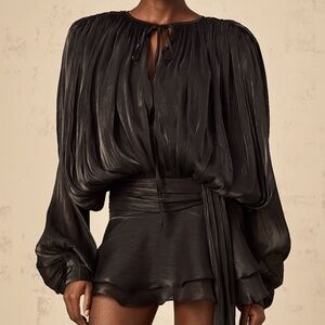 Miss Rosier EUGÉNIE FULLY-PLEATED RUFFLED MINI DRESS IN BLACK